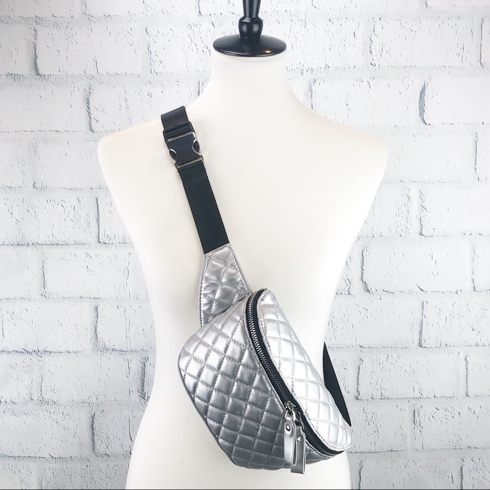 Quilted Silver Fanny Pack Belt Bag